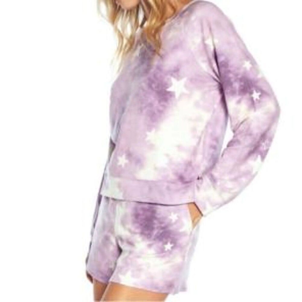 WILDFOX Tie Dye Stars Pullover Sweatshirt White Purple  Size Large